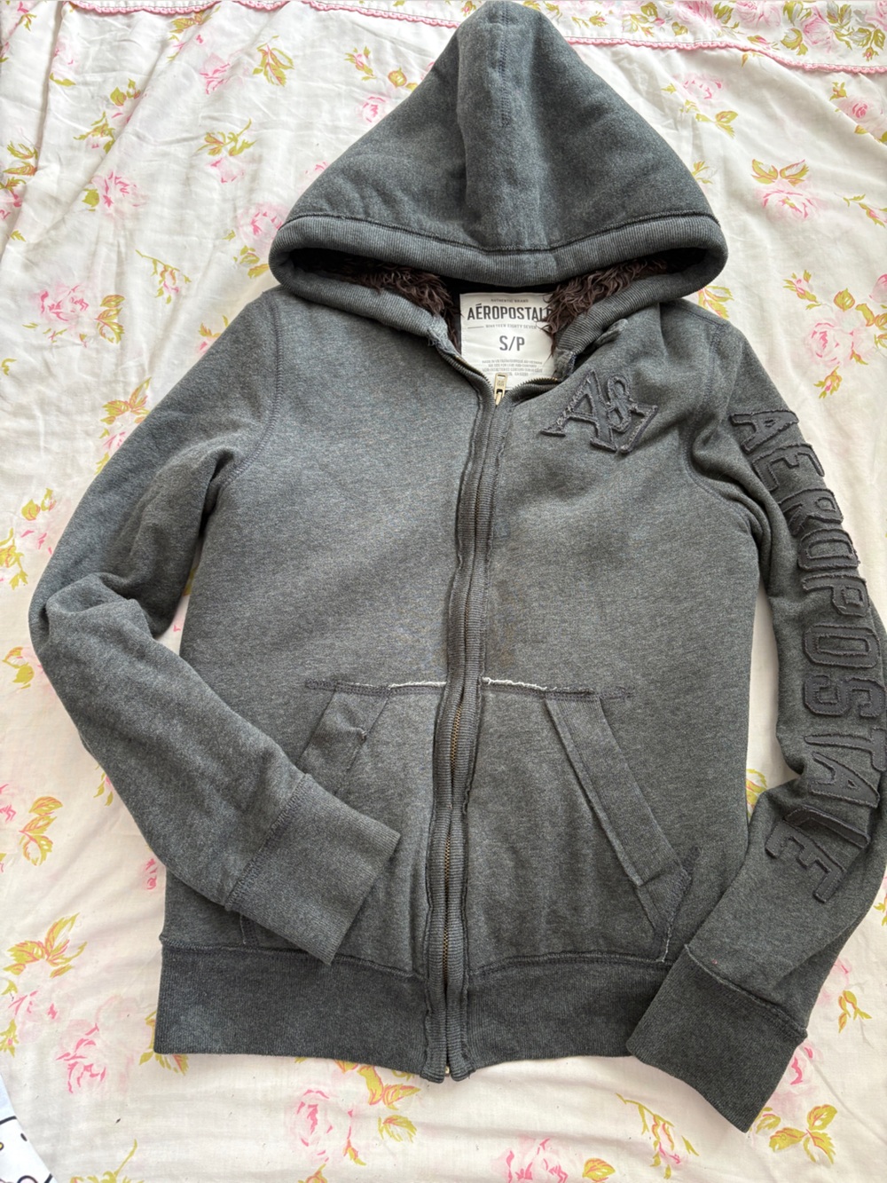 2000s aeropastsle fur lined hoodie